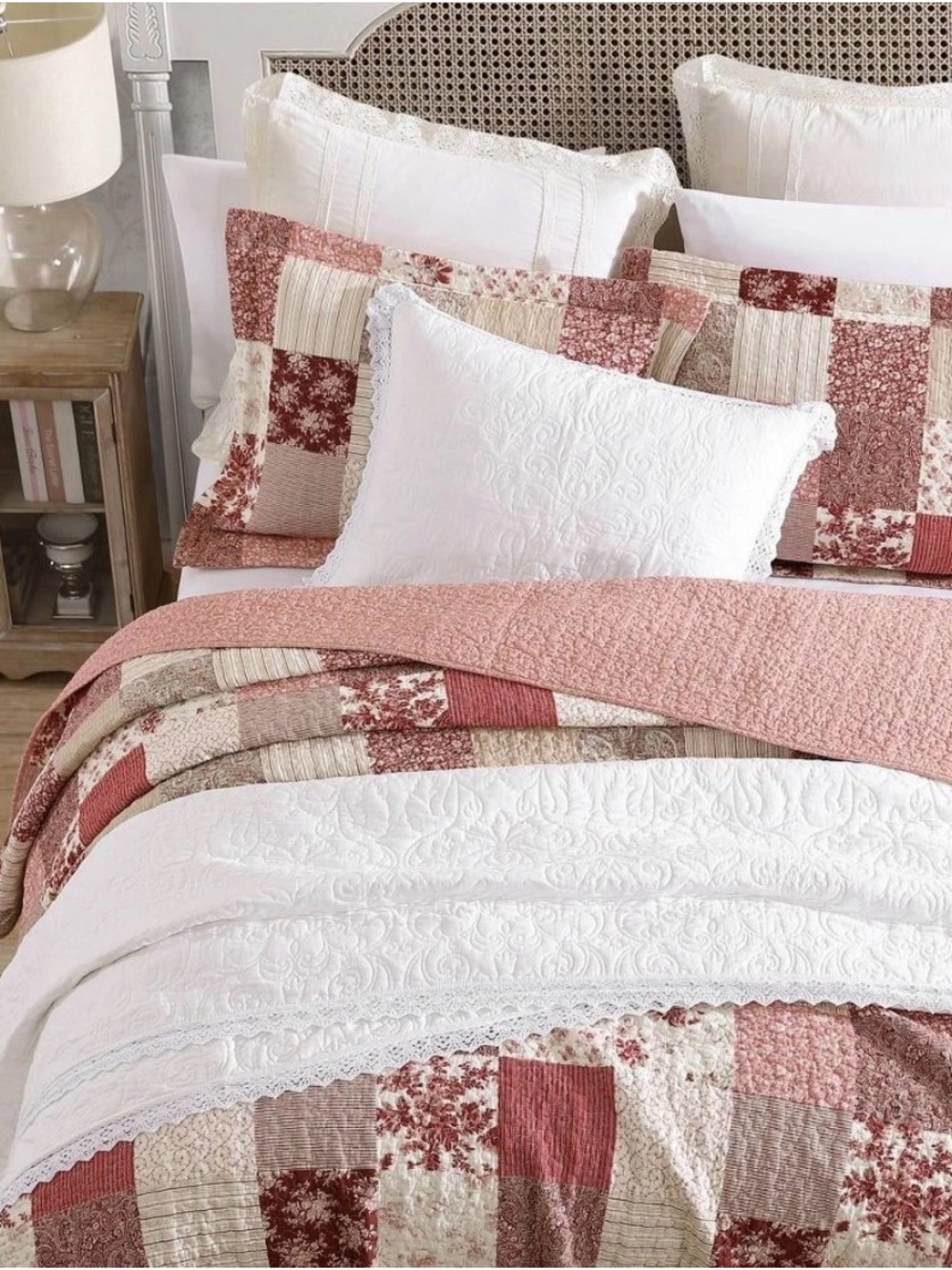 Laura Ashley King Celina Patchwork Quilt Bedding Red Floral ~ Vintage Inspired